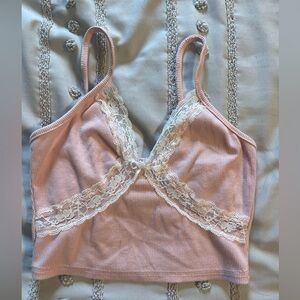 pink with white lace tank